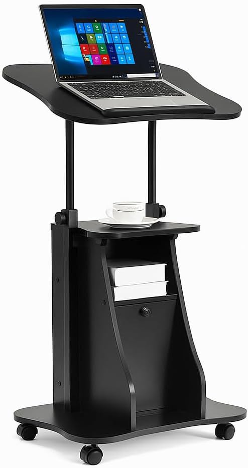 Tangkula Mobile Laptop Podium, Height Adjustable Sit to Stand Desk with Tilting Desktop & Storage...