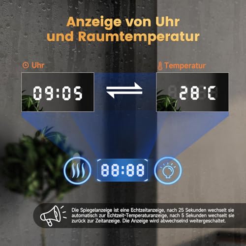 YOLEO Badspiegel mit Beleuchtung, LED Spiegel mit Uhr, Temperatur, 3-Fach Vergrößerung, Wandspiegel mit Steckdose, Badezimmerspiegel LED Beschlagfrei, 3 einstellbare Lichtfarbe, 100x60cm 2