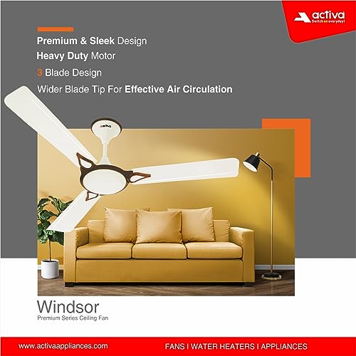 Image of ACTIVA Windsor 1200mm Ceiling Fan | 390 RPM High Speed | Pure Copper Motor | Anti-Dust Coating | 1 Star BEE Rated | 2 Year Warranty (Bronze Ivroy)