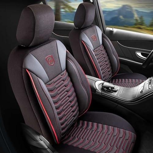 Housses de siège Ford Focus Mk3 en tissu piqué noir et rouge de 2010 à 2018