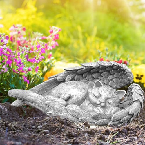 ZHjuju Gedenkstein für Haustiere,Gartendeko für Draußen Denkmal Katze Engel Haustier Denkmal Deko Gedenken Tier Garten Statue für Terrasse Balkon Garten Gedenkstatue