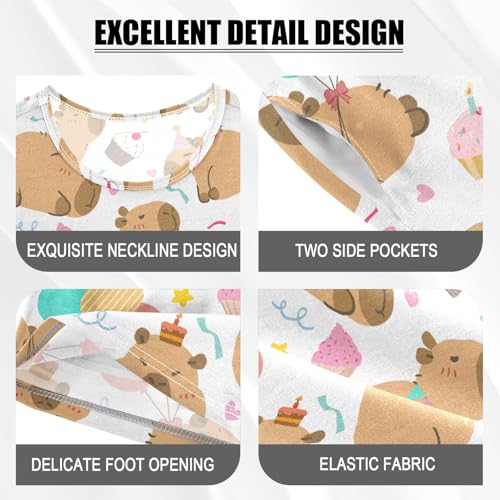 Cute Birthday Party Capybara White Summer Cute Pajama Sets, Short Sets for Daily Wears and Sleep Wears4