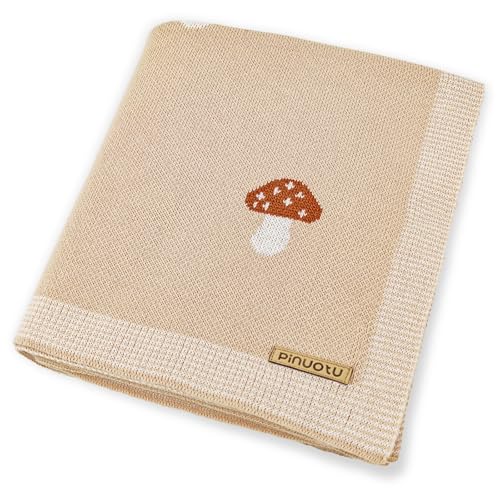 Image of Pinuotu Mushroom Baby Blanket for Boys & Girls,100% Cotton Knitted Receiving Swaddle Crib Stroller Blanket (Cream /40x 31 inches)