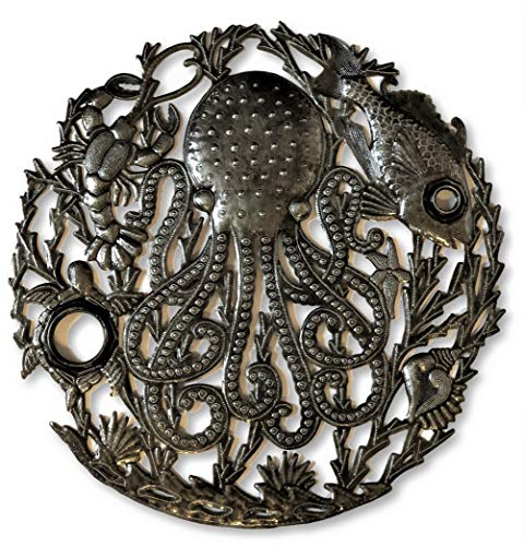 25 Best Octopus Gifts for Octopus Lovers 3 Handcrafted Octopus Sea Wall Decor Fair Trade from Haiti, Recycled Metal Art, Decorative Hanging Art, 24 In. X 24 In. (Ocean Reef)