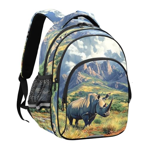 Rhinoceros Landscape Print Kids Backpack Cute School Bag Toddler Book Bags for Boys Girls S2