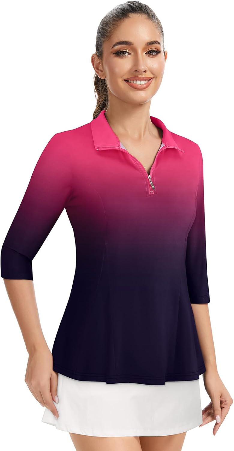 Misyula Style Womens Golf Polo Shirts 3/4 Sleeve Quarter Zip Pullover Dry Fit Tennis Workout Tops S-2XL - Image 7