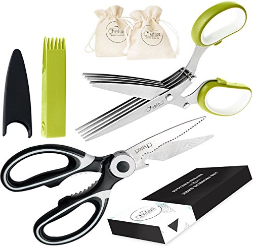 Chefast Heavy Duty Kitchen Shears and Herb Scissors Set: Combo Kit of Stainless