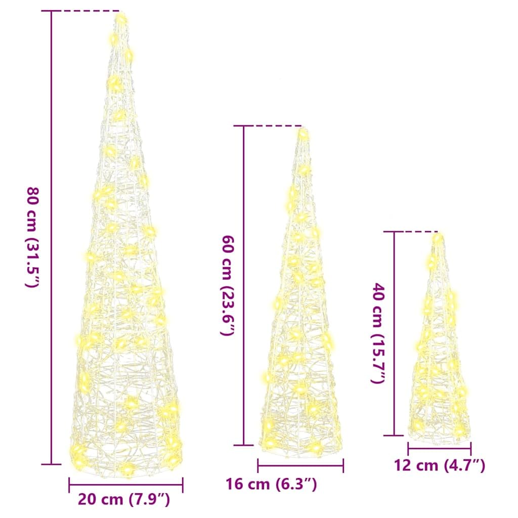 vidaXL Weihnachtsbaum 3 STK. Warmweiß 20 x 20 x 80 cm Acryl 90 LEDs