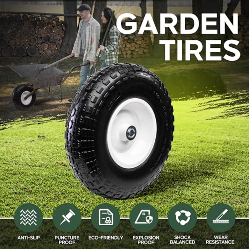 Taifa 2 PCS 13 Inch Solid Flat Free Replacement Tires and Wheels 4.00-6 with 5/8'' Bearing and 2.17'' Offset Hub, Air Less Wheel for Wheelbarrow/Wagon/Hand Truck/Trolley/Garden Scooter etc. by Taifa - Image 4