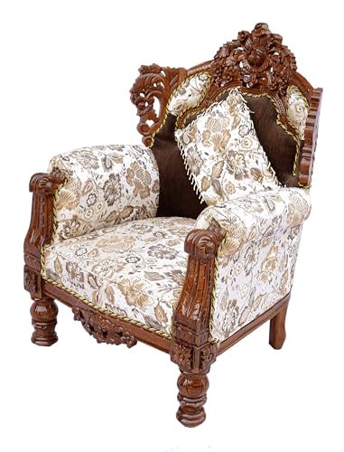 Image of Wooden 8 Seater Sofa Set | 3+3+1+1 Solid Wood Hand-Carved White Brown Sofa | Traditional Design Furniture for Living Room | Home | Office
