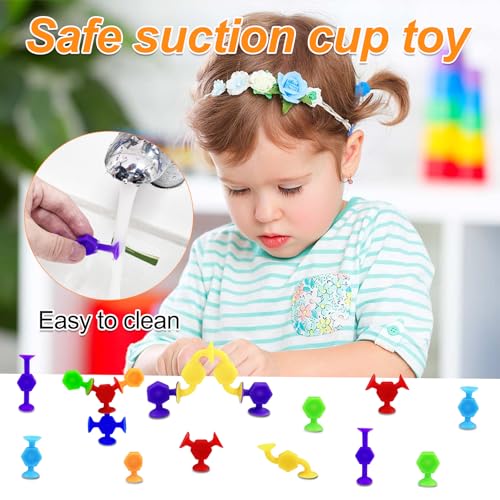 Chiluxendo Badewannenspielzeug(48Pcs), Saugnapf Spiel Reise Spielzeug für Autofahrt Saugnäpfe Saugspielzeug, Teleskop Badespielzeug Suction Bath Toys for Kids, ab 2 Jahre Badewanne Kinderspielzeug