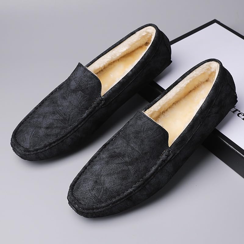 Mens Loafers Shoe Faux Fur Lining Plush Driving Style Loafer Comfortable Lightweight Flat Heel Outdoor Slip On2