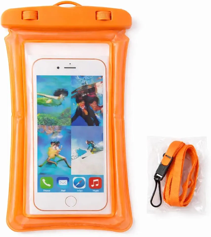 Capa Impermeável para Celular à Prova d’Água, Universal, com Touchscreen, Cordão Ajustável, Ideal para Piscina, Praia e Viagens (Laranja)