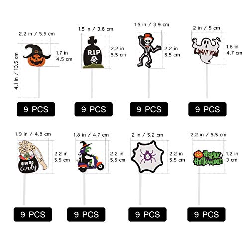 Amosfun Halloween Cupcake Toppers 72Pcs Halloween Cake Topper Picks Decorations Ghost Pumpkin Lantern Skeletons Cupcake Toppers #TOP1