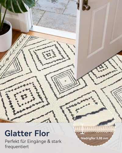 DEFYNEE Teppich Wohnzimmer 150x210 cm Wohnzimmerteppich, Waschbarer Teppich, Kurzflor (Florhöhe ca. 5,88 mm), rutschfest, Vintage & Boho Rug für Kinderzimmer, Schlafzimmer, Büro, Schwarz-Weiß