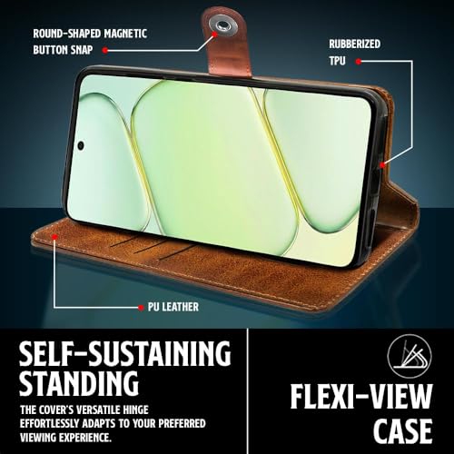 Image of WOW IMAGINE Shock Proof Flip Cover Back Case for 1+ OnePlus Nord CE 6 Lite 5G (Magnetic Button Flip Case | Wallet Pockets & Stand | Leather Finish | Alder Brown)