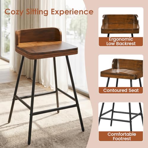 Image of COSTWAY 24 Inch Counter Height Bar Stool with Wooden Low Backrest