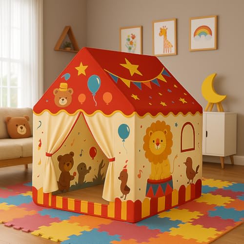 Image of XEMOX, Light Weight Kids Play Tent House - Fun, Foldable, and Durable for Indoor & Outdoor Toys for 3 to 10 Year Old Kids (Circus Home)