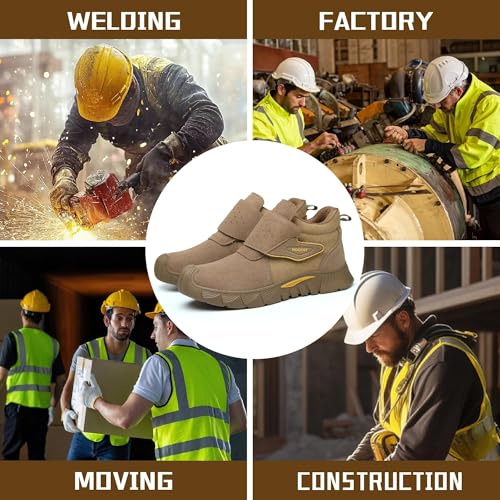 Image of Welding Work Boots for Men Women Slip on Steel Toe Safety Shoes Comfortable Indestructible Work Boots Puncture Proof Lightweight Breathable Construction Shoes