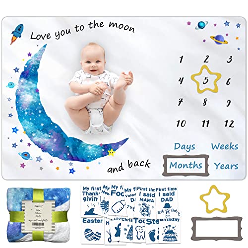 Image of Kmivo Baby Monthly Milestone Blanket for Baby Boy, Baby Photo Blanket for Newborn Baby Shower, Monthly Blanket for Baby Pictures, Capture Baby Growth and milestones,Large 60"x40"