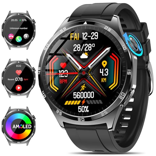 Marsyu 2025 Reloj Inteligente para Hombre,1.43' AMOLED Reloj Inteligente con Llamada Bluetooth,50+ Modos Deportivos Fitness Tracker con Podometro/Sueño/SOS para Android iOS,Negro