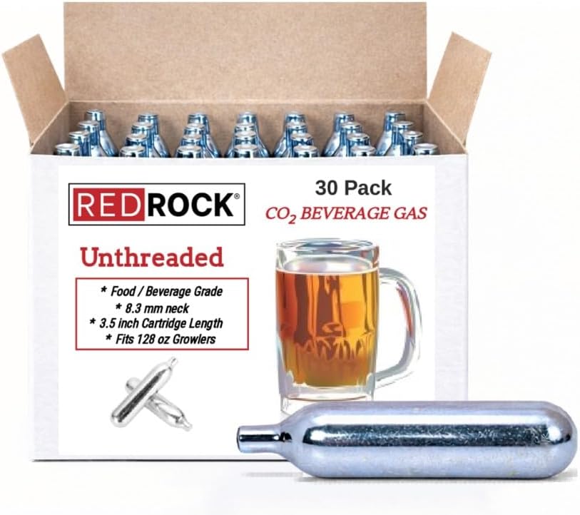 RedRock Unthreaded 16 Gram CO2 Cartridges, 30 Pack Food Grade Beverage Beer Keg Cartridge Chargers