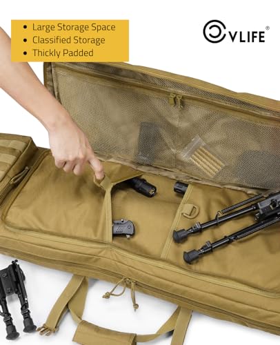 Cvlife 42 Inch Soft Rifle Case Tactical Double Long Gun Bag,With Lockable Zipper And Backpack Strap,Rifle Backpack Rifle Bag Gun Case For Outdoor Hunting Shooting Range,Flat Dark Earth thumb #2