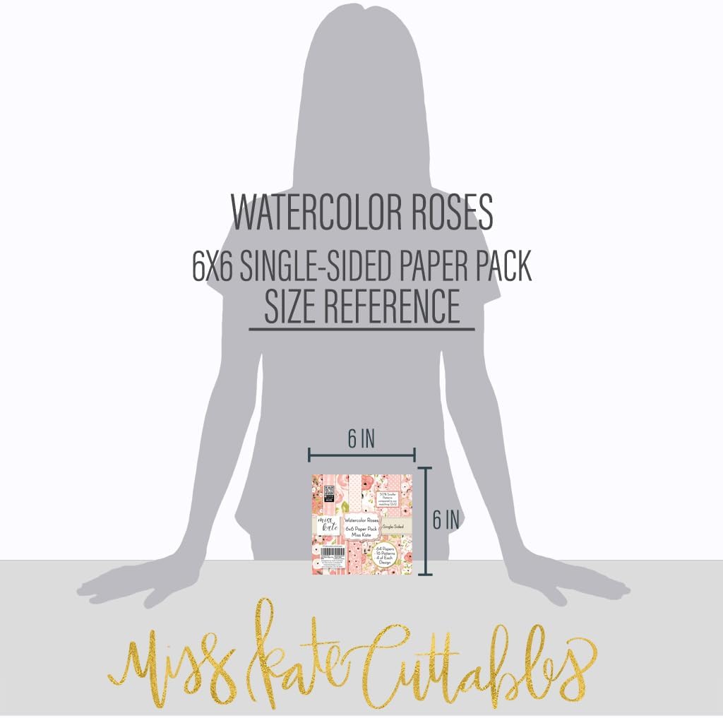 6x6 Pattern Paper Pack - Watercolor Roses - with Florals -Scrapbook Single-Sided-64 Sheets- 50% Smaller Patterns - by Miss Kate Cuttables