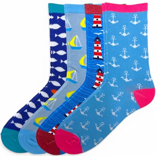 MIJOMA Bunte Socken Motivsocken 4er-Set – Bequeme, Atmungsaktive Socken mit flachen Nähten und Design-Mix (DE/NL/SE/PL, Numerisch, 36, 41, Regular, Regular, Maritime Motive)
