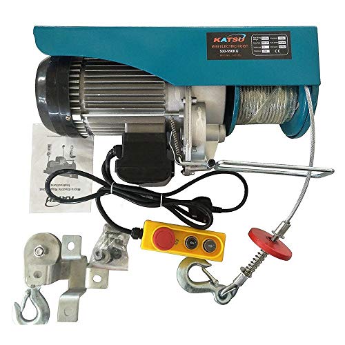 KATSU Polipasto eléctrico 1000KG 1600W Cabrestante eléctrico 18M Cable de Alambre, con Control Remoto, Polipasto de Cable eléctrico para Garaje, Tienda de Automóviles, Elevador de Techo