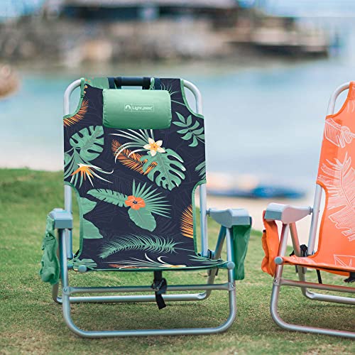 Lightspeed Outdoors Eco Ultimate Backpack Beach Chairs For Adults | Reclining Beach Chair Backpack With Adjustable Padded Headrest | Folding And Portable Chair | 1 Piece | Deep Tropics #TOP1