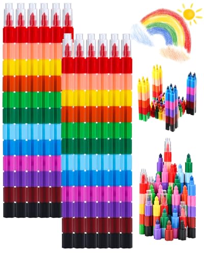 Friedwohl 12 lápices de cera apilables, lápices de colores para niños, 12 colores de ladrillo de construcción, lápices de colores seguros y no tóxicos, bolígrafo de arco iris, regalo de pintura para