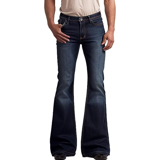 Men's 60s 70s Bell Bottom Wide-Leg Flared Jeans Classic Vintage Hippie Style Pants