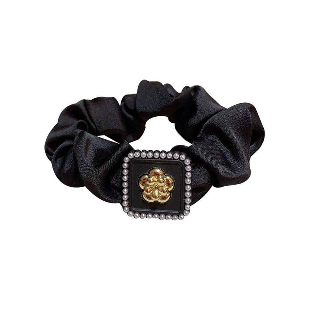 Retro Hair Ornaments Square Board Pearl Camellia Decoration Tied Skin Band Rope