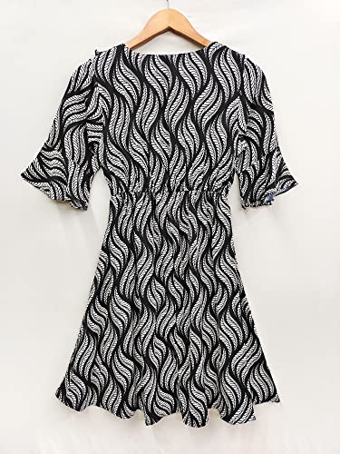 Image of Leriya Fashion Dresses for Women || Crepe Abstract Printed Dresses for Girls || Ruffled Sleeve Knee-Length mini Dress || Perfect for Outing || Travel || Casual Wear Flared one piece Dress for Women