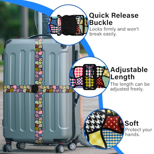 Image of Luggage Straps for Suitcases, Travel Adjustable Belt with Quick Release Buckle, Heavy Duty Nylon Bag Packing Strap, Unique Bright Identifiers Business Travel Accessories (2 Pack) - Black Pattern