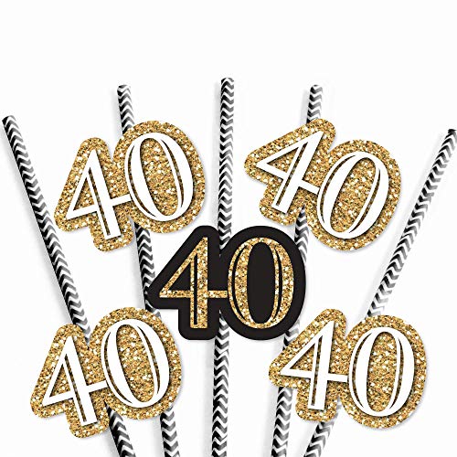 Adult 40th Birthday - Gold - Pitillos de Papel Decorativos miniatura 6