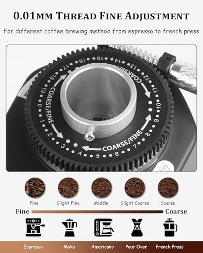 Electric Coffee Grinder with 60mm Flat Burr, 19 Grind Settings, Large Hopper & Built-in Holder - Perfect for Espresso Machines - White Home Coffee Maker