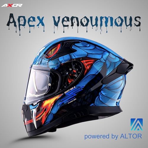 Image of Apex Venomous Smart Helmet - Bluetooth, High-Impact, Scratch-Resistant Visor, Sensor- Black Blue, M