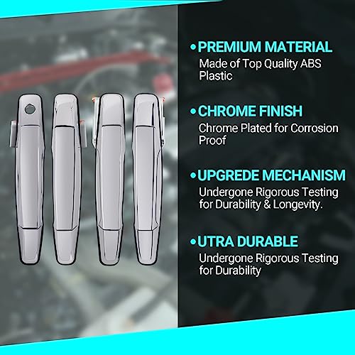 Exterior Chrome Door Handle - Compatible With 2007-2013 Chevy Avalanche, Silverado, Suburban, Tahoe, Gmc Sierra, Yukon, Cadillac Escalade Pickup Truck Suv - 4 Pcs Front Rear Driver & Passenger Side #TOP4