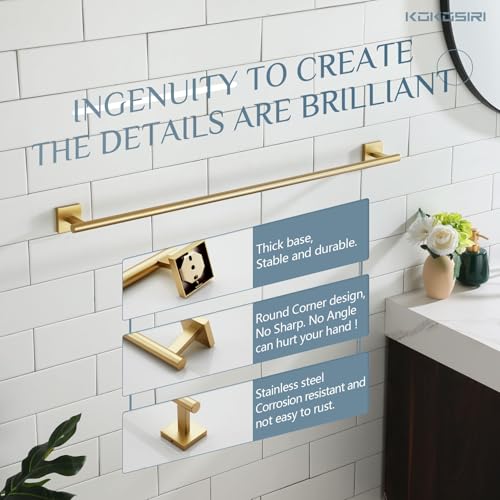 Image of KOKOSIRI Bathroom Towel Bar 32'' Towel Holder for Bath Kitchen Cabinet Towel Rails 32 Inch Brushed Gold Stainless Steel B4005BG-L32
