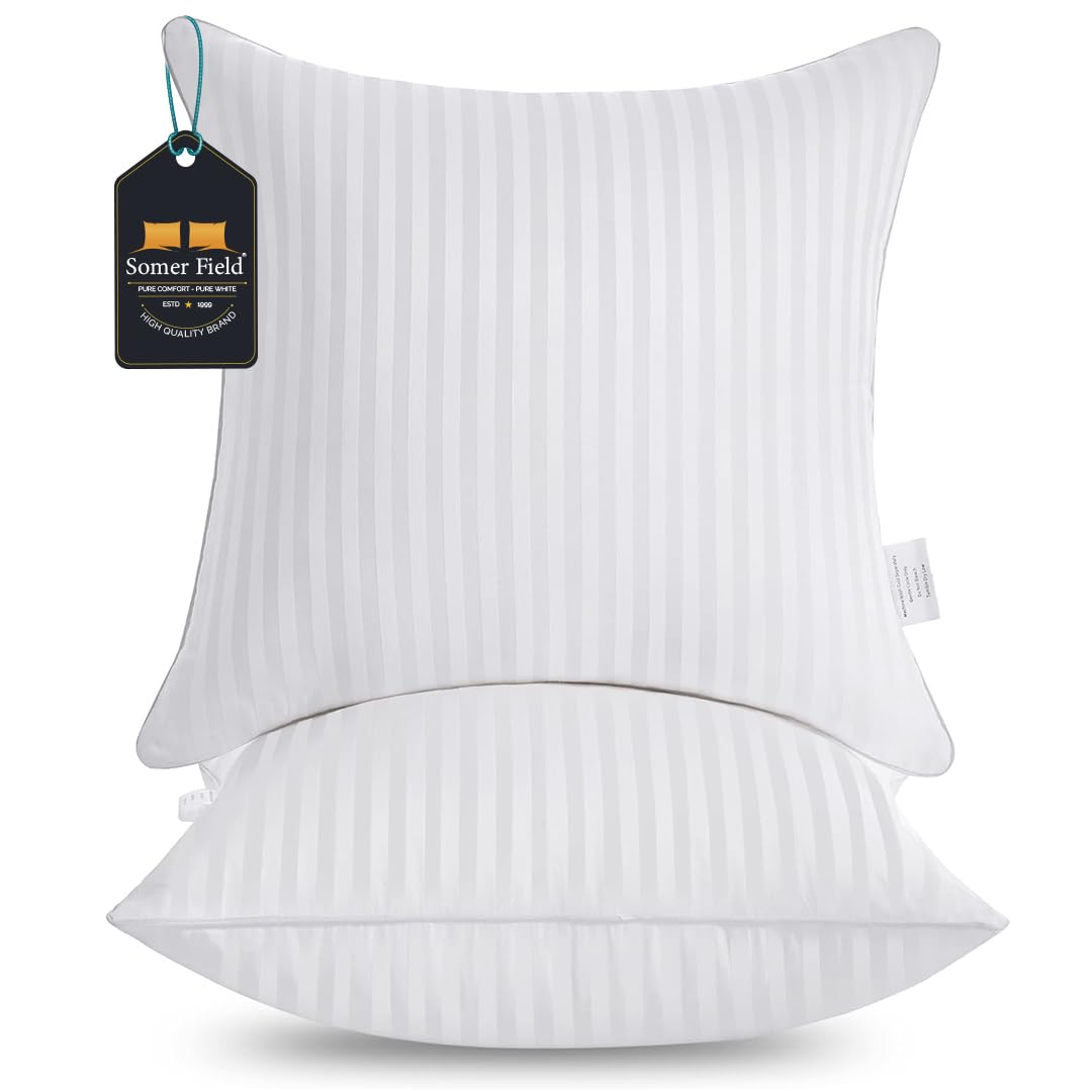 Somer Field® - Super Soft Bedding Cushion, Cushion Stuffer Inserts, Hollow Siliconised Fibre Square Pillows - White Stripe (35X35 CM)