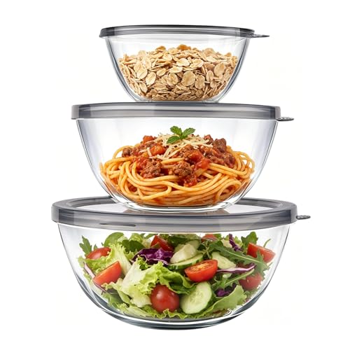 Set de 3 tazones de vidrio con tapas de 4.75QT, 2.85QT y 1.1QT miniatura 1