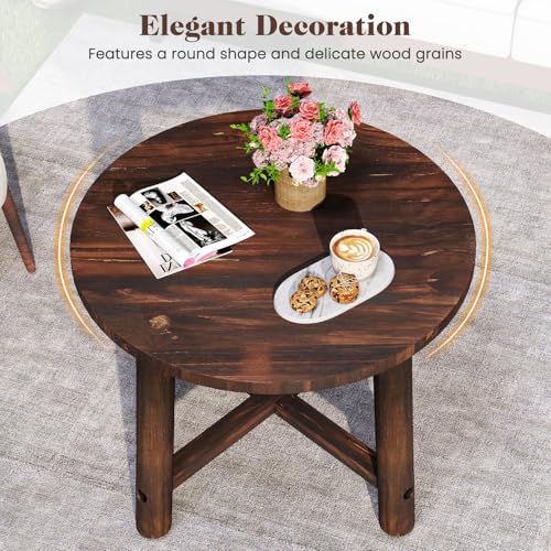 Image of Tangkula Outdoor Side Table, Patio End Table with Solid Wood Structure, Small Round Coffee Table for Garden, Deck, Poolside & Indoors (2, Brown)