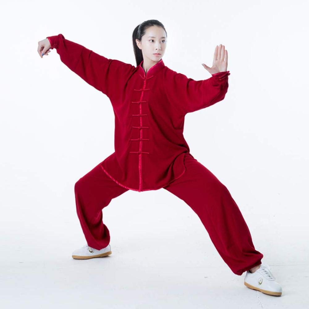 Unisex garnitur Tai Chi jednolita odzież chiński tradycyjny bawełniany jedwab rozciągliwy trening Taekwondo, czerwony-XXXL