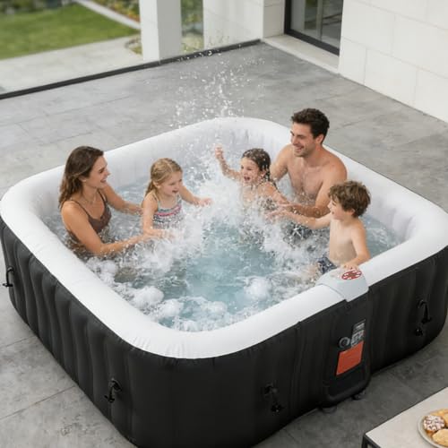 Bañera de hidromasaje inflable con calentador de 1800 W, masaje de 130 chorros de aire, spa portátil de bajo consumo para jardín pequeño, cubierta aislada y filtro incluidos