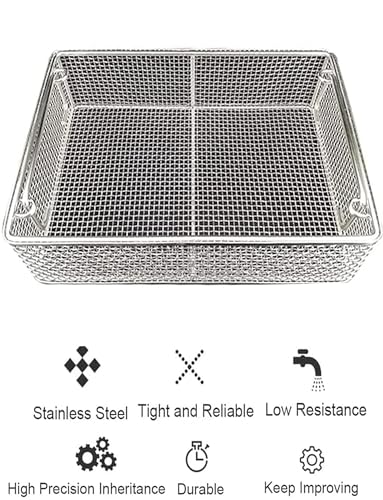 Cestello per sterilizzazione in rete in acciaio inossidabile 304, vassoio perforato per strumenti chirurgici, stoccaggio attrezzature mediche, 40 x 30 x 7 cm, durevole e facile da pulire