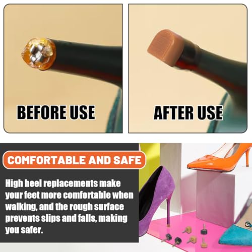 Image of Tanstic 30 Pairs Women's High Heel Shoes Replacement Tips Pin with 6 inch Heel Pliers, 9x9mm, 9x10mm, 10x10mm, 10x11mm, 10.5x12.5mm Black Beige High Heel Shoe Tips - 2.4mm /0.09 inch Pin Diameter