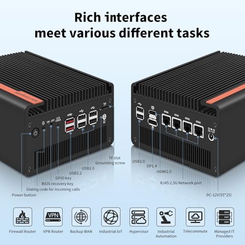 Image of All-Flash SSD Mini PC N100 NAS 5 M.2 Nvme Pocket NAS Small PC,4X2.5GbE LAN Mirco Desktop Computer 2HD 4K@60HZ,Router /QNAS /Firewall DDR5 for Office Business (Barebone, N150)
