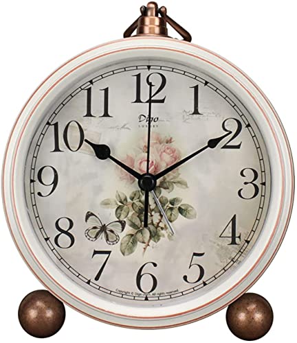 JUSTUP Wecker Analog Ohne Ticken Geräuschlos, Rose Wecker Mädchen Geschenk, Batteriebetrieben Quarzwerk, HD Glas für Schlafzimmer Wohnzimmer Büro (Pinke Rose) Cover